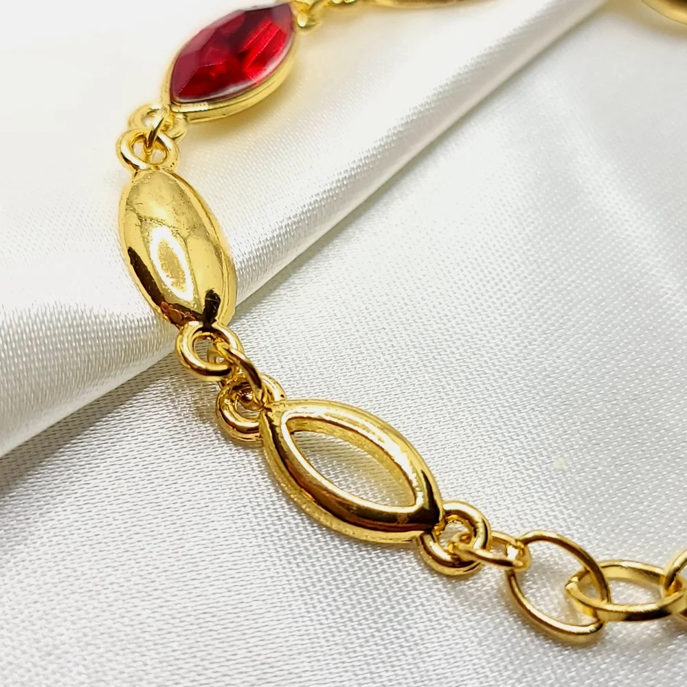 Golden Marquise Bracelet Ruby Red Gem Link